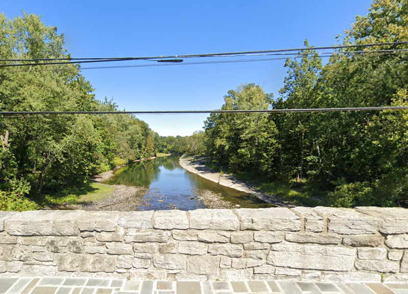 The driver's SUV was swept away near this part of Catskill Creek in Leed, which was severely flooded at the time