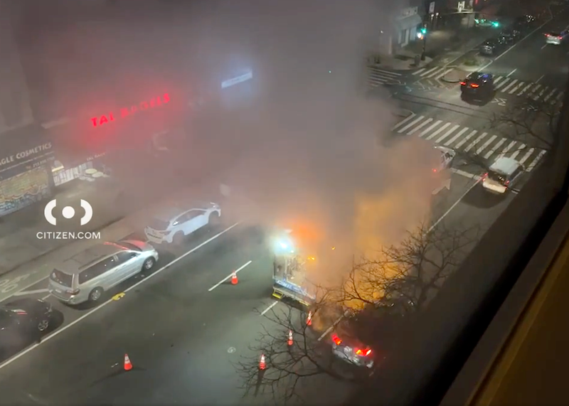 Video appears to show a utility truck being engulfed in steam