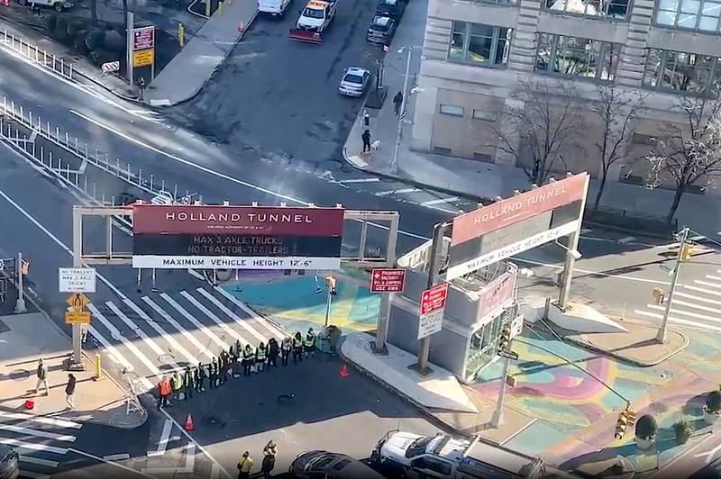 Traffic was blocked at the outbound Holland Tunnel