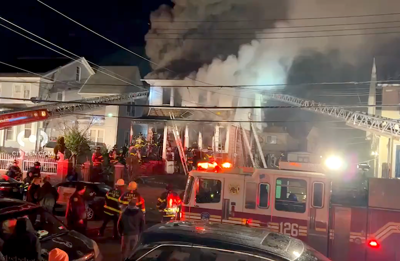 The fire engulfed every floor of a two-story home at 108-33 164th St. in South Jamaica on Monday evening