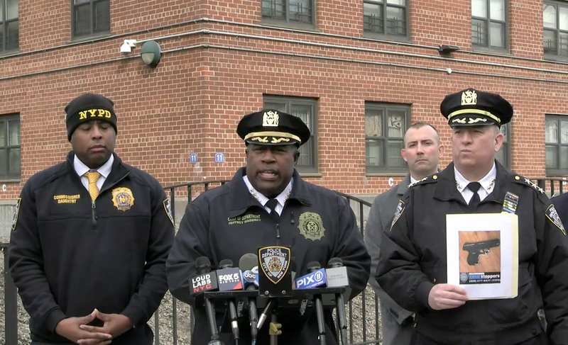 NYPD Chief of Department Jeffrey Maddrey holds a news briefing after the shooting