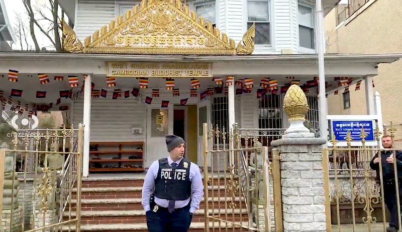 Police were seen investigating at the temple on Sunday afternoon