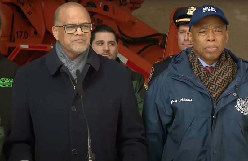 Schools Chancellor David Banks and Mayor Eric Adams hold a winter storm briefing on Monday