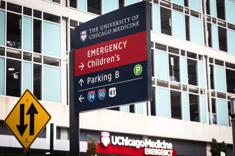 The University of Chicago Medicine sign in Chicago on Oct. 18, 2022.