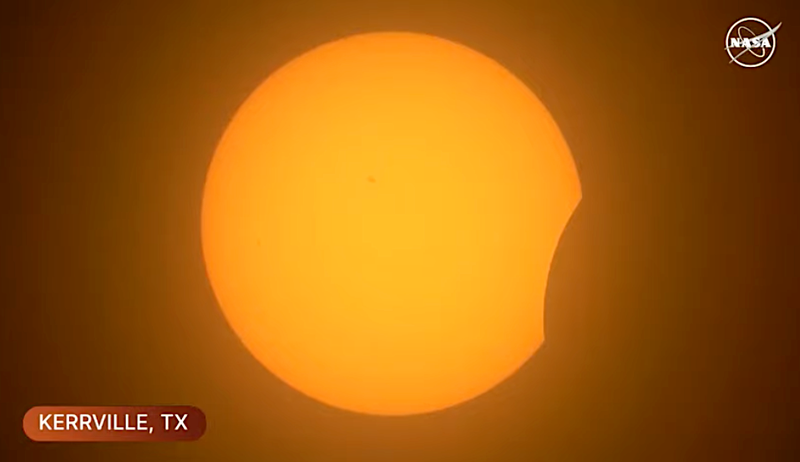 The eclipse underway in Kerrville, Texas, shortly before 1:30 p.m