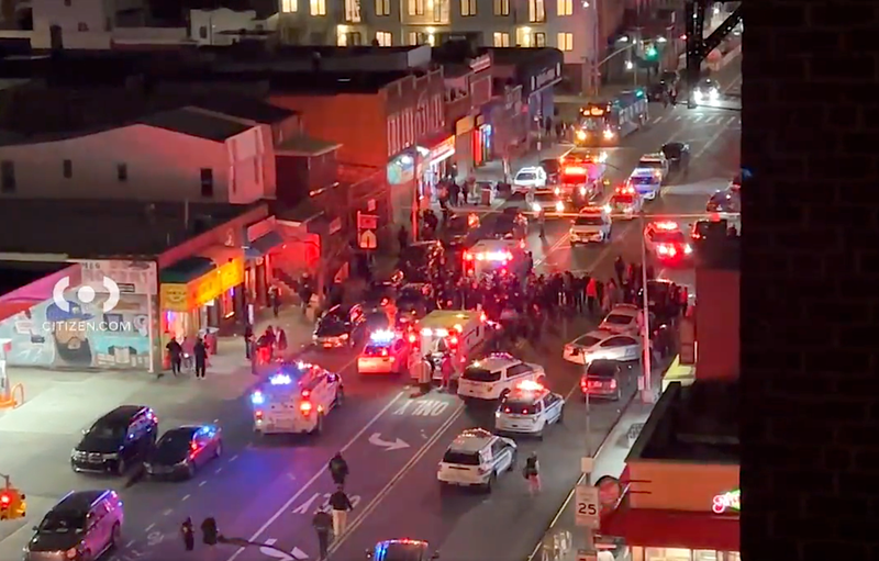 The scene where two men were shot in Brownsville on Monday night