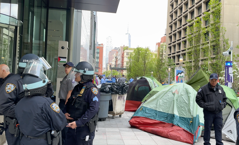 Protesters had been camped out for days behind the John A. Paulson Center at NYU