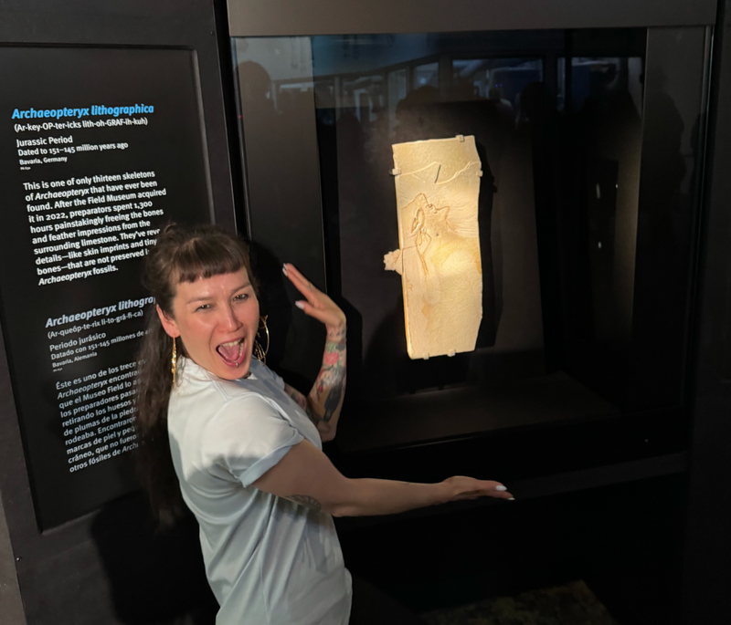 O'Connor poses for a photo in front of the archaeopteryx. “I’d say that working on [the archaeopteryx] was a dream come true, but I didn’t even think something so special was worth dreaming of,” she said.