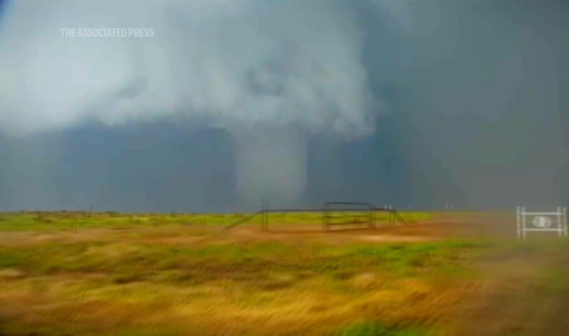 A tornado was on the ground for nearly an hour in southwestern Oklahoma on Thursday evening, the National Weather Service said. There were reports of some homes damaged, but no injuries.