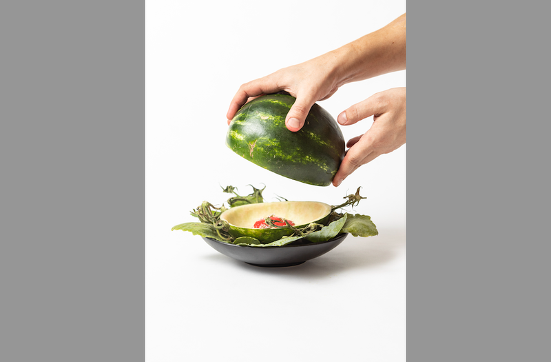 Another menu item off of Esmé's collaboration with artist Meghan Borah, this dish features Dungeness crab, oven-roasted watermelon and an eggplant dashi.