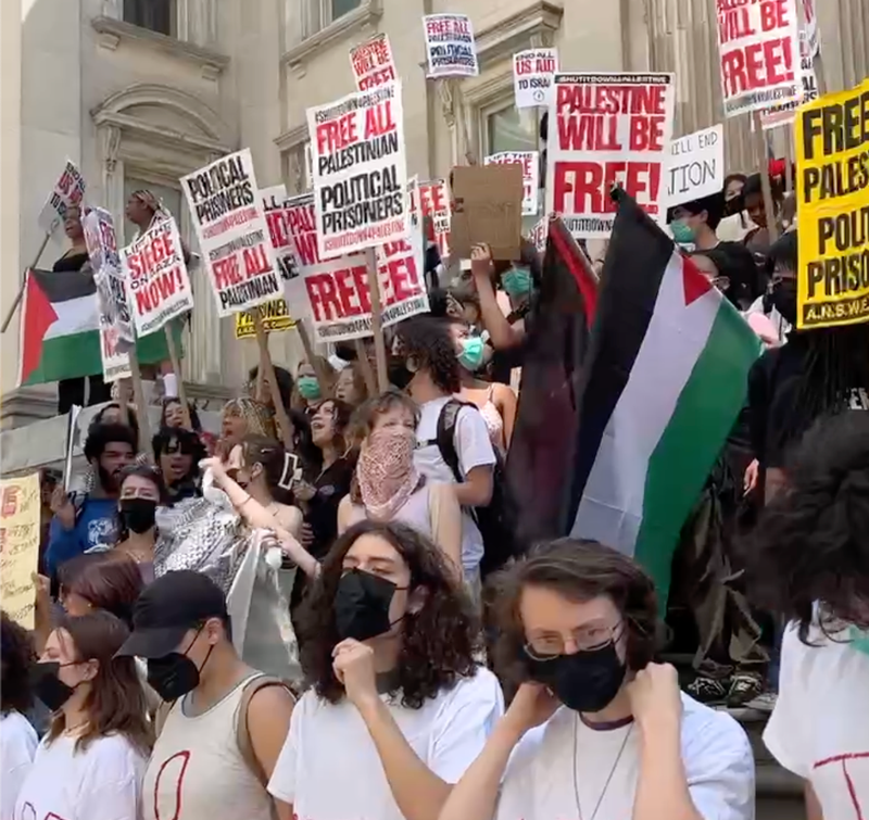 Over a hundred New York City high school students walked out of class to attend a protest in front of the Department of Education on Friday, May 31, 2024.