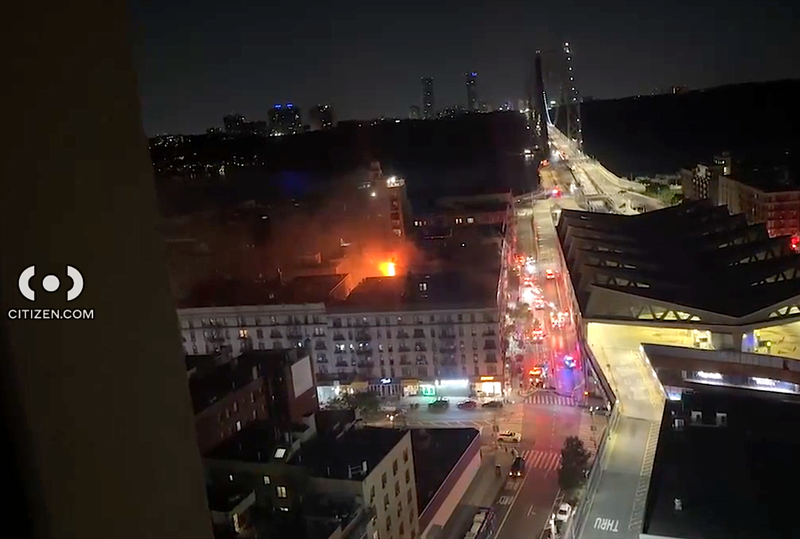 The fire erupted across the street from the George Washington Bridge Bus Station