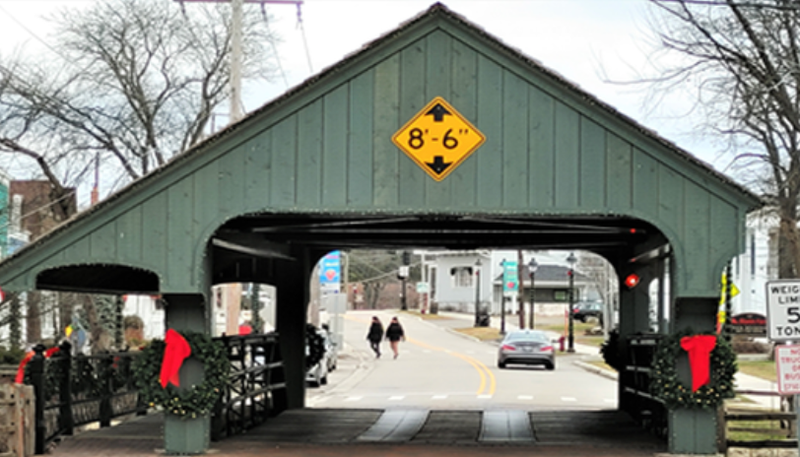 Long Grove's historic Robert Parker Coffin Bridge, which was hit twice this week by trucks.