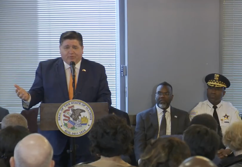 Gov. J.B. Pritzker speaks at a Community Violence Intervention press conference on Wednesday, July 10, 2024.