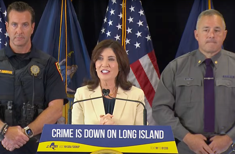 Hochul announced the new crime stats during a press conference in Glen Cove on Tuesday