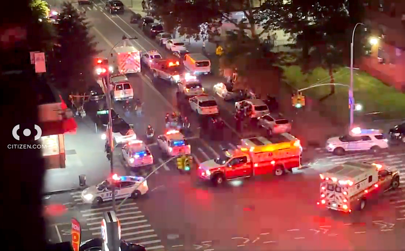Police and EMS respond to a double shooting on Sutter Avenue in Brownsville around 1:15 a.m. Tuesday