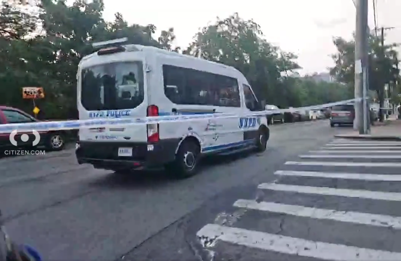 NYPD crime scene tape cordons off the scene of the fatal shooting in Tremont, the Bronx