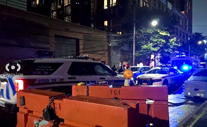 Members of the NYPD and NYC Sheriff's Office respond to the scene on 2nd Street early Thursday morning