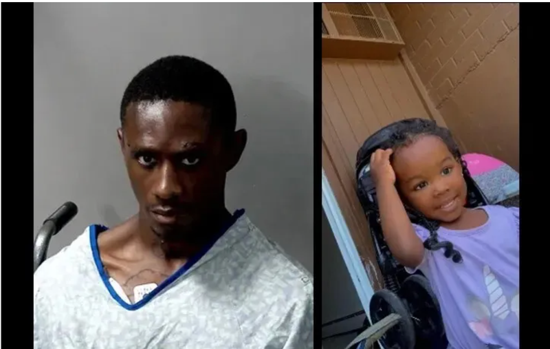 Mugshot of man, photo of sweet toddler girl