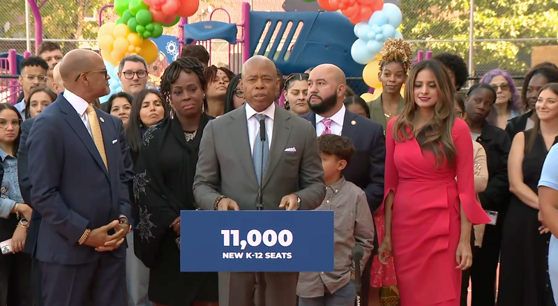 Mayor Eric Adams holds a press conference at a new facility in the Bronx on Sept. 4, 2024.