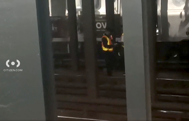 Crews were seen near the C train that hit the man at the Rockaway Avenue station