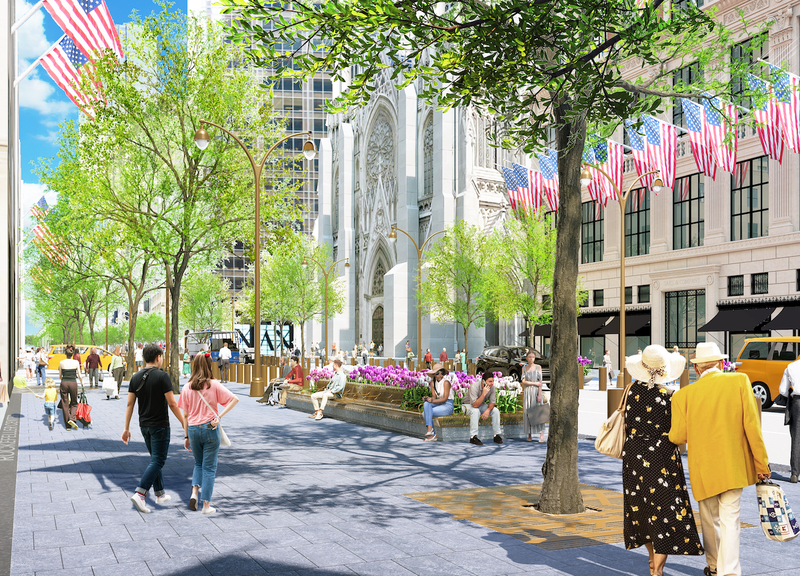 A rendering shows a future stretch of Fifth Avenue outside St. Patrick's Cathedral