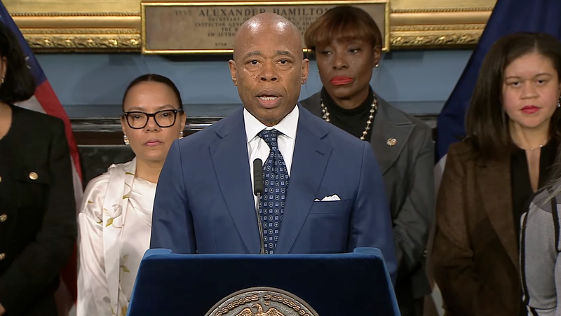 Mayor Eric Adams holds a press conference on Nov. 6, 2024. 