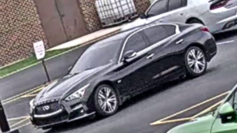 The black Infiniti Q50 that investigators believe is connected to a fatal shooting in Country Club Hills.