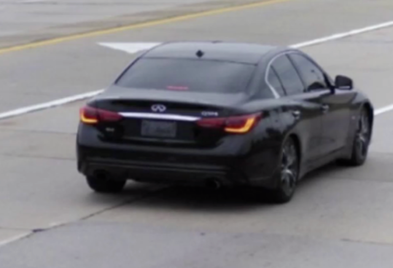 The black Infiniti Q50 that investigators believe is connected to a fatal shooting in Country Club Hills.