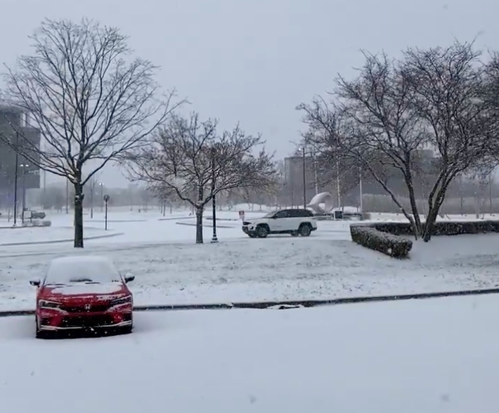 Snow on a parking lot