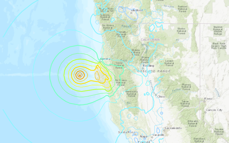 Shake map of California by the US Geological Survey of the earthquake.