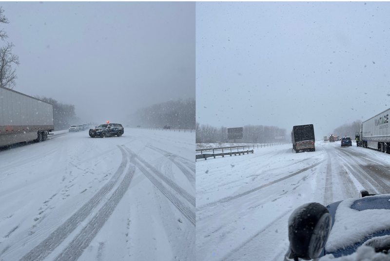 Snow-covered freeway