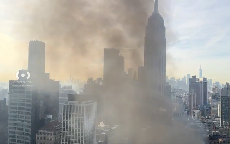 The smoke rose over Bryant Park and above Midtown