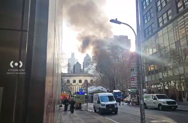 The smoke rose above the park as the FDNY responded