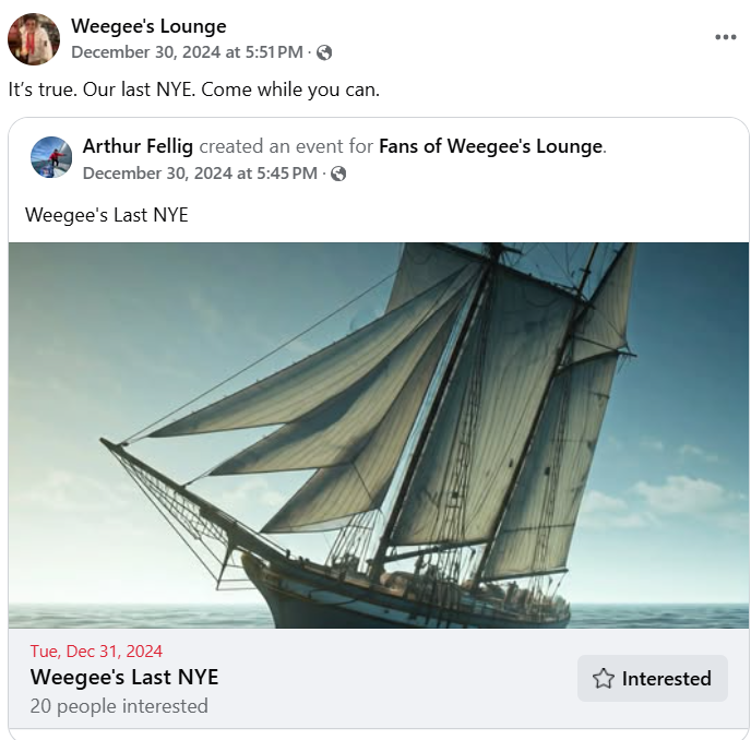 Weegee's Lounge Facebook