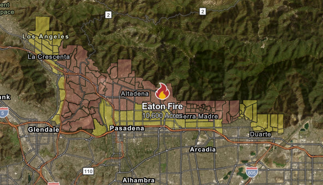 Map of Eaton Fire