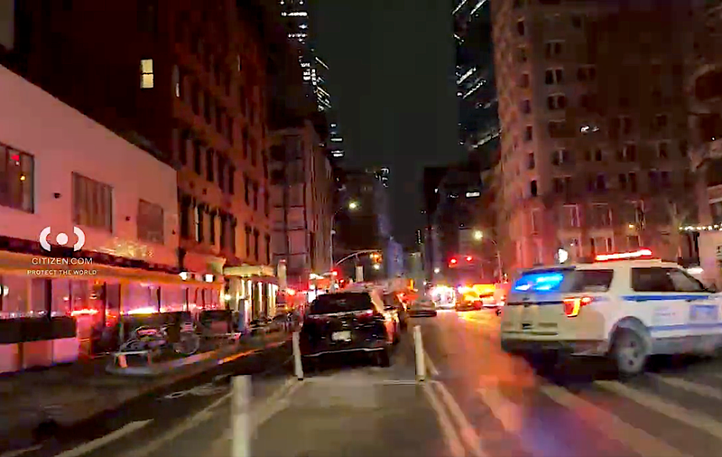 There was a large emergency response at Chambers Street and West Broadway early Friday after a two-car crash caused a scaffolding collapse