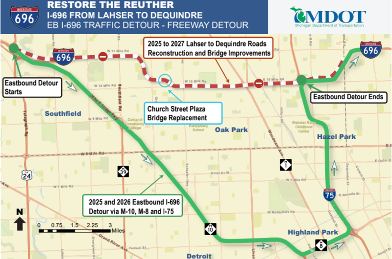 Eastbound 696 closure map