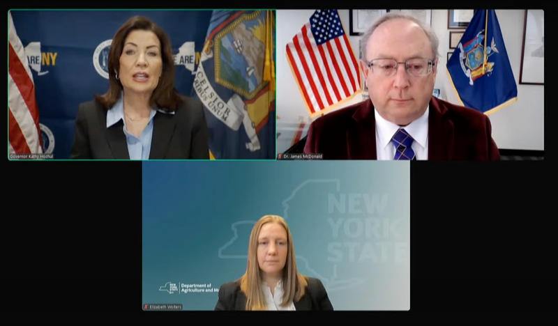 aGov. Kathy Hochul held a press conference with health officials Friday to announce the temporary closure of live poultry markets in New York City