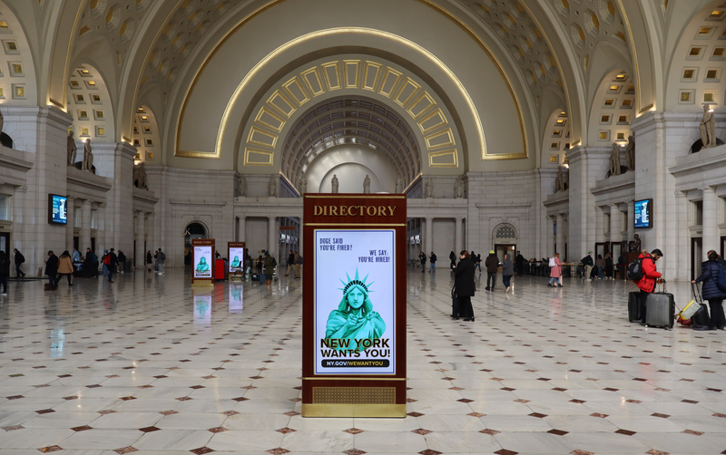  Gov. Kathy Hochul launched “New York Wants You” billboards in Washington, D.C.’s Union Station on March 3, 2025. 