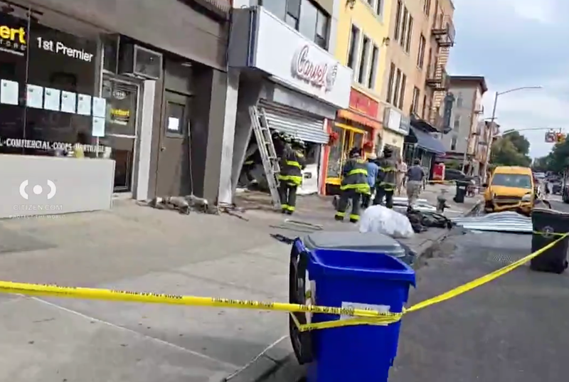The yellow cab (pictured) smashed into the Carvel on Third Avenue in Bay Ridge