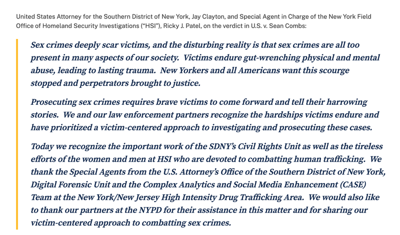 The statement from the U.S. attorneys office for the Southern District of New York