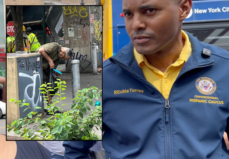 U.S. Rep. Ritchie Torres returned to the South Bronx to call on the city to do more at an "open-air drug market" at The Hub
