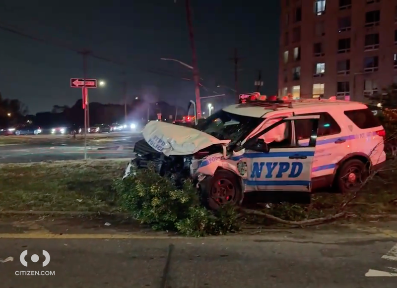 One of the police vehicles was smoking after the crash