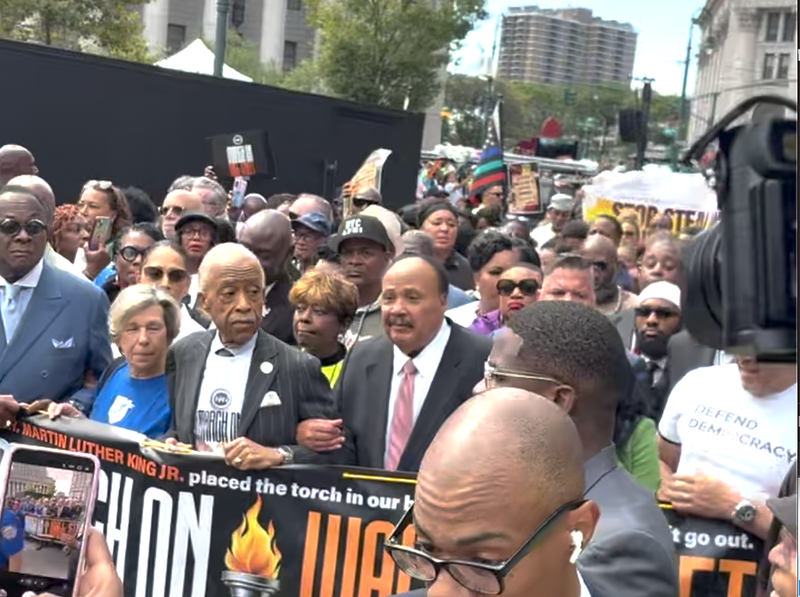 Rev. Al Sharpton kicks off a pro-DEI march at Foley Square in Lower Manhattan