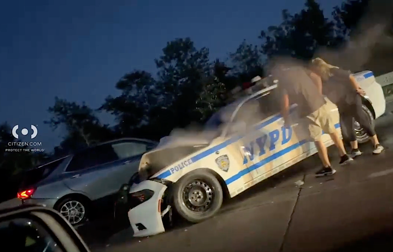 NYPD cruiser crashes into car parked on Belt Parkway shoulder