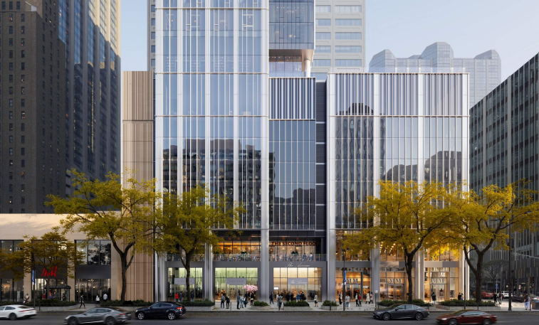 Rendering of the proposed mixed-use tower for the northeast corner of Michigan Avenue and Erie Street.