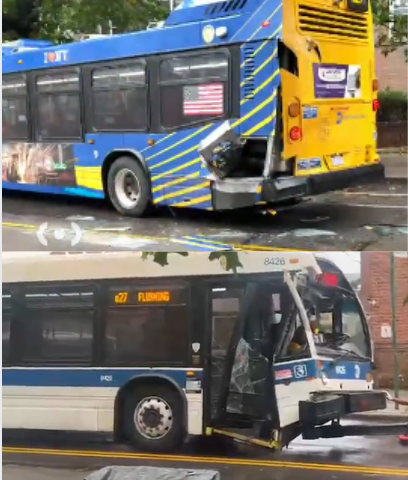 Two buses crashed on a Queens street.