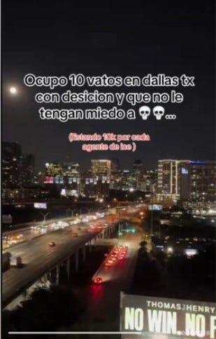 The text in the image translates to: “I need 10 guys in Dallas, TX with determination and who aren’t afraid of 💀💀…” “(Paying $10k for each ICE agent.)”