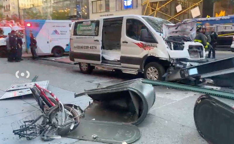 A U-Haul van lot control in Midtown on Tuesday afternoon, injuring three people, including the driver.
